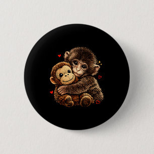 Cute baby monkey hugging bear plush doll animalCut 6 Cm Round Badge
