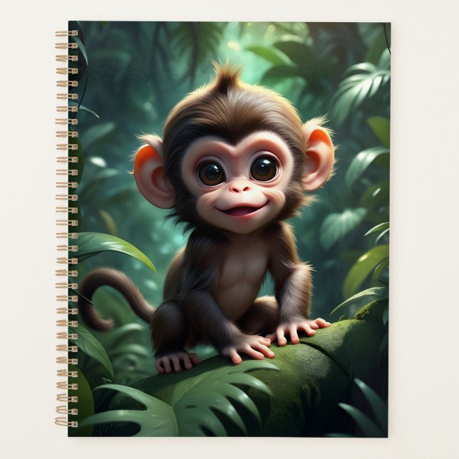 Cute Baby Monkey in Forest Illustration  Planner (Front)