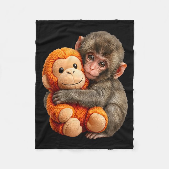 Cute baby monkey named punch plush hugging loverCu Fleece Blanket (Front)