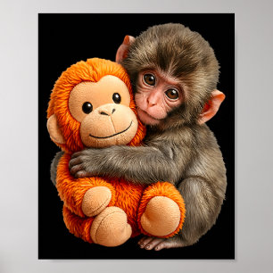 Cute baby monkey named punch plush hugging loverCu Poster