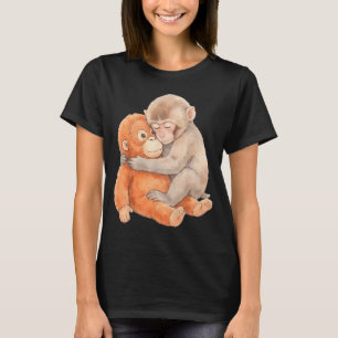 Cute Baby Monkey Named Punch Plush Hugging T-Shirt
