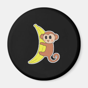 cute baby monkey on banana magnet