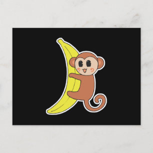 cute baby monkey on banana postcard