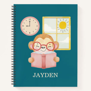 Cute Baby Monkey Reading Book Morning Name Kids