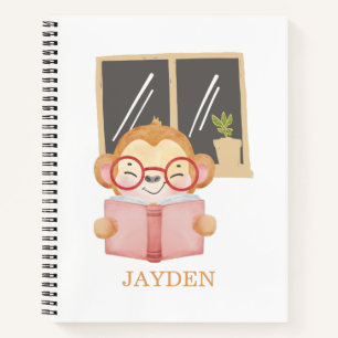 Cute Baby Monkey Reading Book Night Name Kids