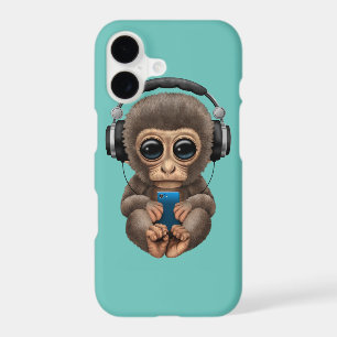 Cute Baby Monkey Wearing Headphones