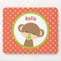 Cute Baby Monkey with a Pacifier on Polka Dots
