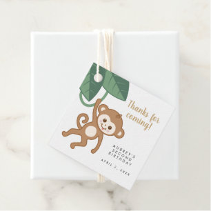 Cute baby monkey with tropical leaves thank you favour tags