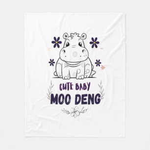 Cute Baby Moo Deng T-Shirt Fleece Blanket
