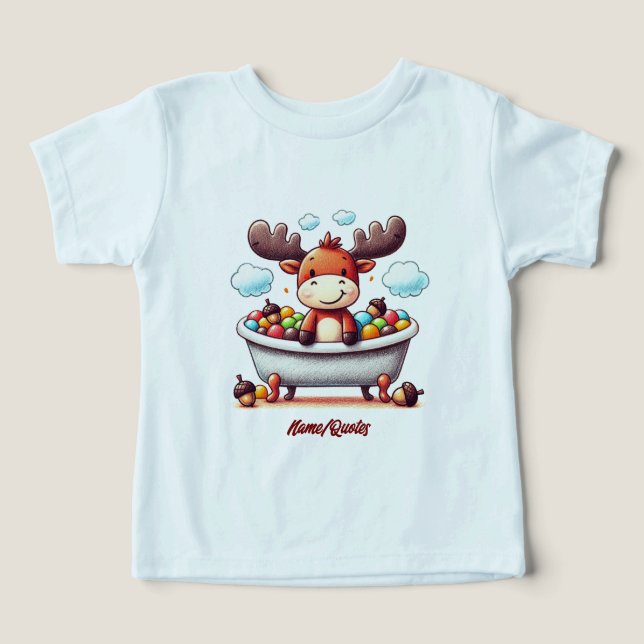 Cute Baby Moose Bath Time Cartoon Illustration (Design Front)