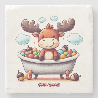 Cute Baby Moose Bath Time Cartoon Illustration Stone Coaster