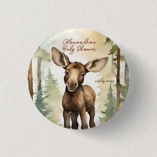 Cute Baby Moose Gender Neutral Baby Shower 3 Cm Round Badge