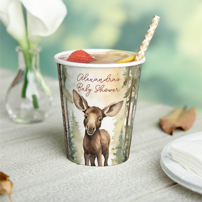Cute Baby Moose Gender Neutral Baby Shower Paper Cups (Insitu)