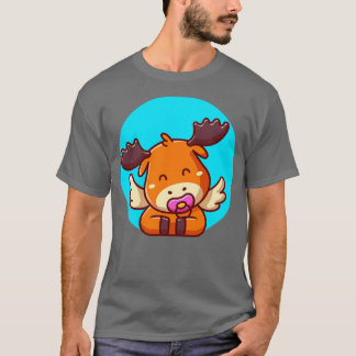 Cute Baby Moose With Pacifier Cartoon T-Shirt