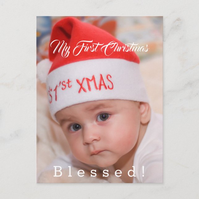 Cute Baby My First Christmas Santa Hat Holiday Postcard (Front)