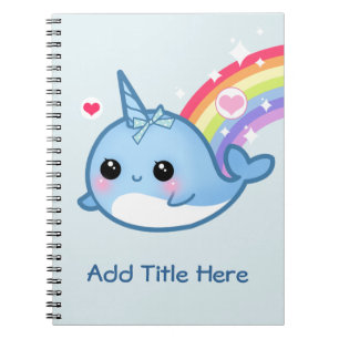 Cute baby narwhal with rainbow - Personalised Spiral Notebook