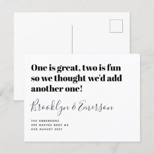 Cute Baby Number 3 Pregnancy Announcement Postcard