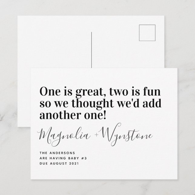 Cute Baby Number 3 Pregnancy Announcement Postcard (Front/Back)