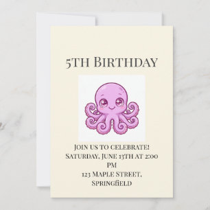 Cute Baby Octopus 5th Birthday Invitation