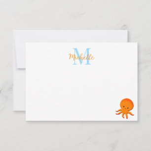 Cute Baby Octopus Custom Monogram Card