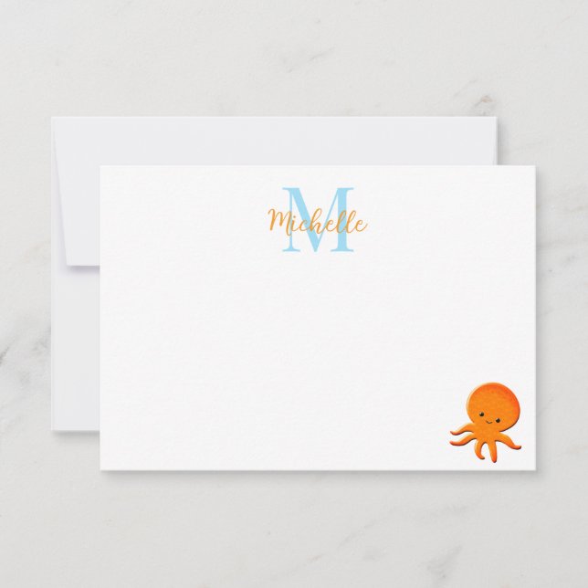 Cute Baby Octopus Custom Monogram Card (Front)