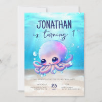 Cute Baby Octopus Watercolor Kids Birthday