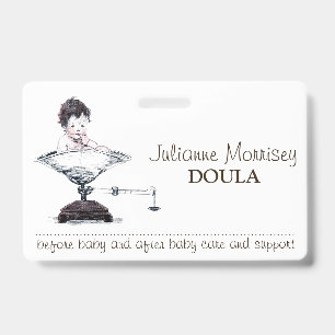 Cute Baby On Weighing Scale Doula ID Badge
