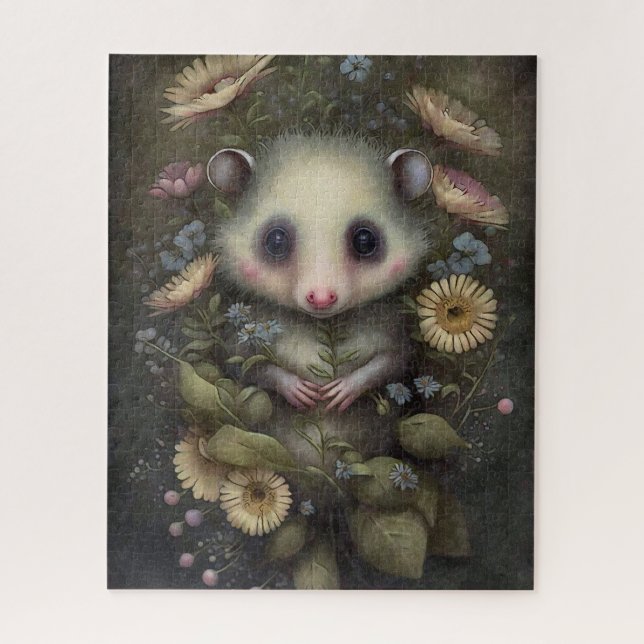 Cute Baby Opossum Flowers Painting  Jigsaw Puzzle (Vertical)