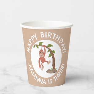 Cute baby orangutan cartoon birthday personalised paper cups
