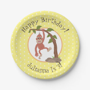 Cute baby orangutan cartoon birthday personalised paper plate
