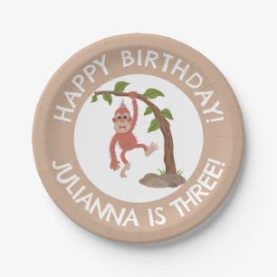 Cute baby orangutan cartoon birthday personalized paper plate