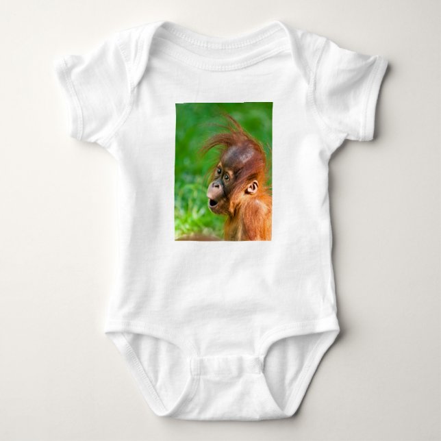 Cute baby orangutan looks on in wonder bodysuit (Front)