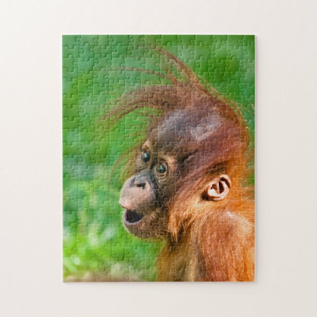 Cute baby orangutan looks on in wonder jigsaw puzzle (Vertical)