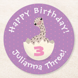 Cute baby ostrich in egg cartoon illustration round paper coaster