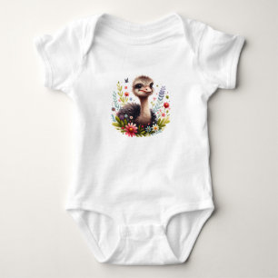 Cute Baby Ostrich with Flowers Bodysuit