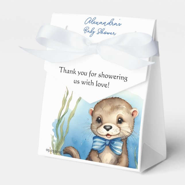 Cute Baby Otter Boy Baby Shower Favour Box (Front Side)