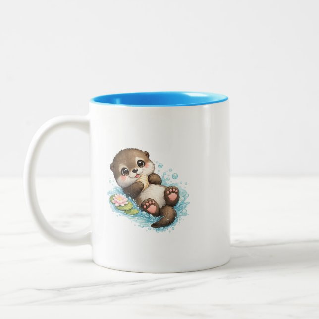 Cute Baby Otter Floating Double Sided Coffee Mug (Left)