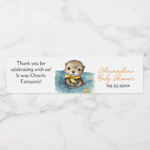 Cute Baby Otter Gender Neutral Baby Shower Water Bottle Label