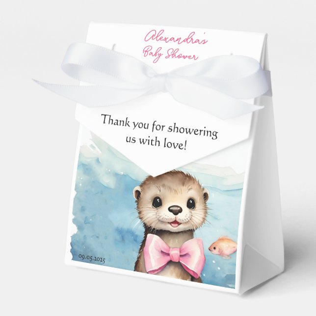 Cute Baby Otter Girl Baby Shower Favour Box (Front Side)