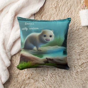 Cute baby otter in pond cushion