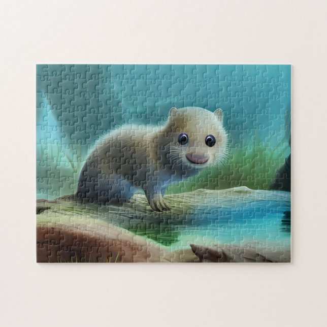 Cute baby otter in pond -  jigsaw puzzle (Horizontal)