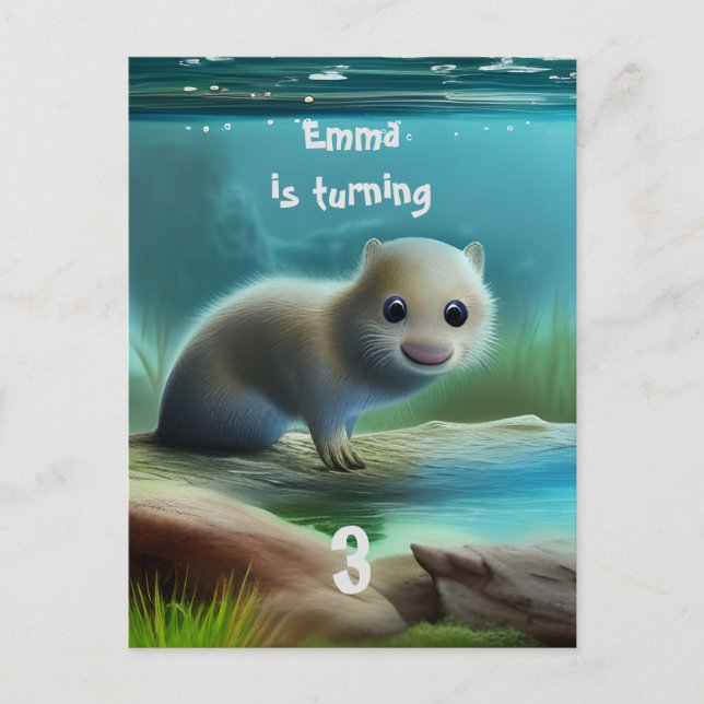 Cute baby otter in pond - kids birthday any age   invitation postcard (Front)