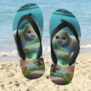 Cute baby otter in pond - personalizable kid's jandals