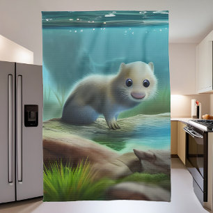Cute baby otter in pond -  tea towel