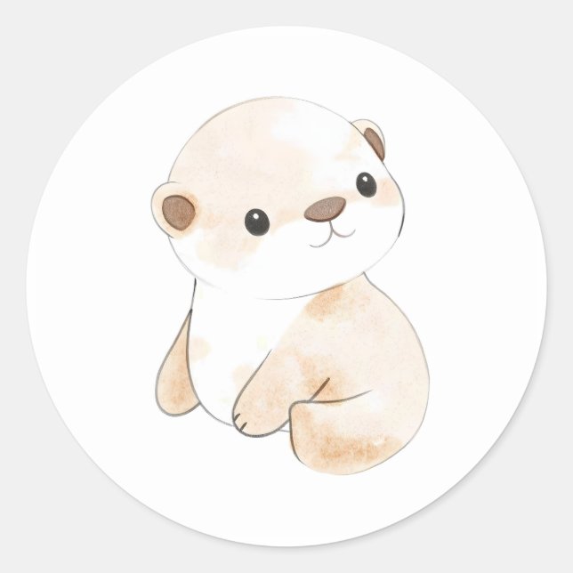 Cute Baby Otter Watercolor Illustration Sticker (Front)