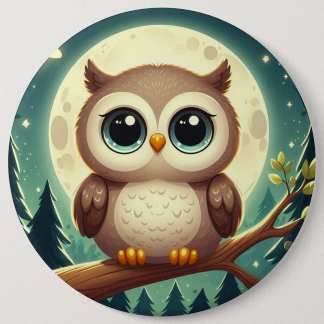 Cute baby owl at night with moon 6 cm round badge (Front)