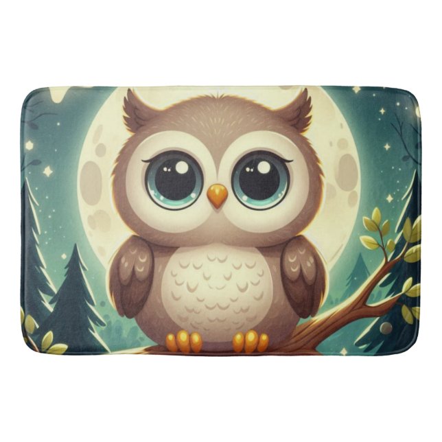 Cute baby owl at night with moon bath mat (Front)