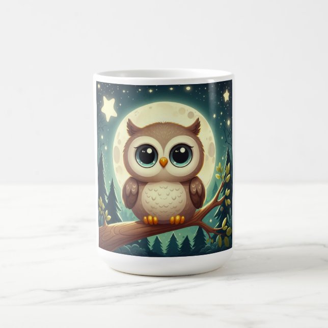 Cute baby owl at night with moon coffee mug (Center)