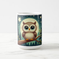 Cute baby owl at night with moon