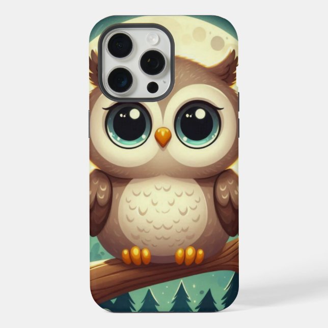 Cute baby owl at night with moon iPhone case (Back)